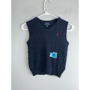 Polo Ralph Lauren Boys Cable Knit Cotton Sweater Vest Size 5‎ Navy Preppy Ivy